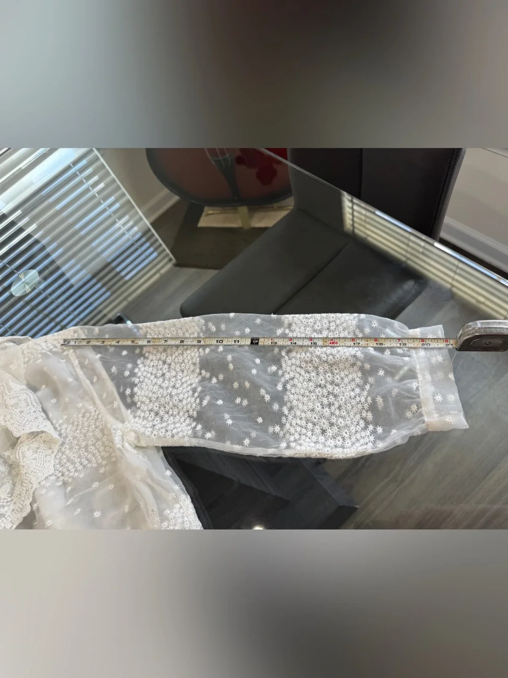 Zara White Sheer Lace Ruffle-Neck Blouse